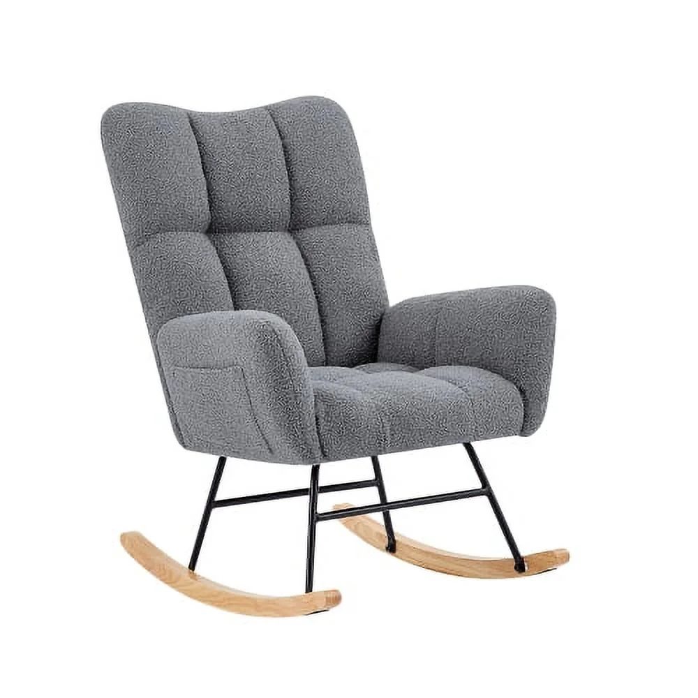 JHOOTUUO grey teddy fabric rocking chair