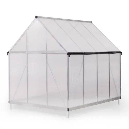 Buumin 6x8 FT Polycarbonate Greenhouse, Outdoor Walk-in Green House with Vent Window, Hinged Door, Rain Gutter, Heavy-Duty Aluminum Hot House for Backyard Garden