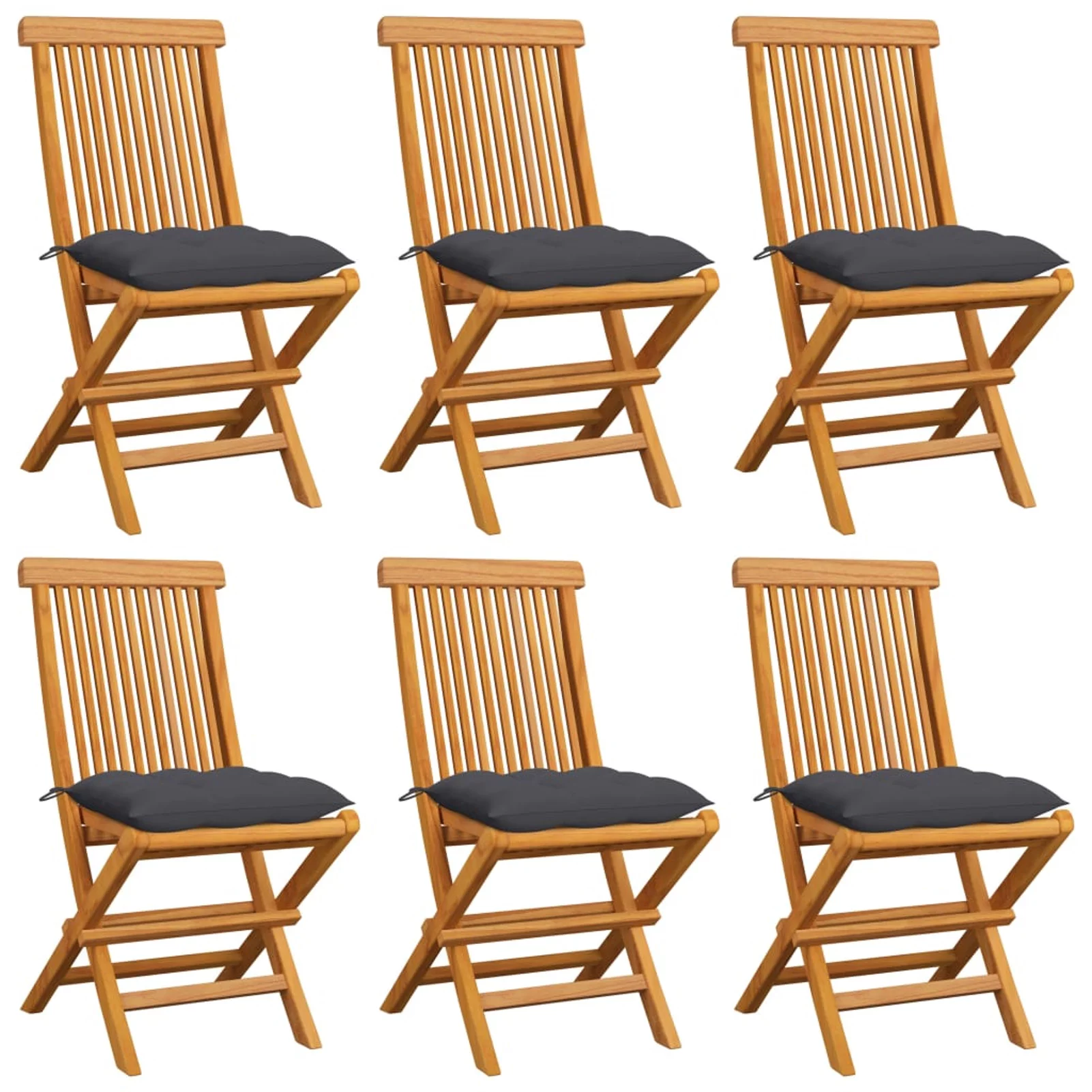 Dcenta Patio Chairs with Anthracite Cushions 6 pcs Solid Teak Wood