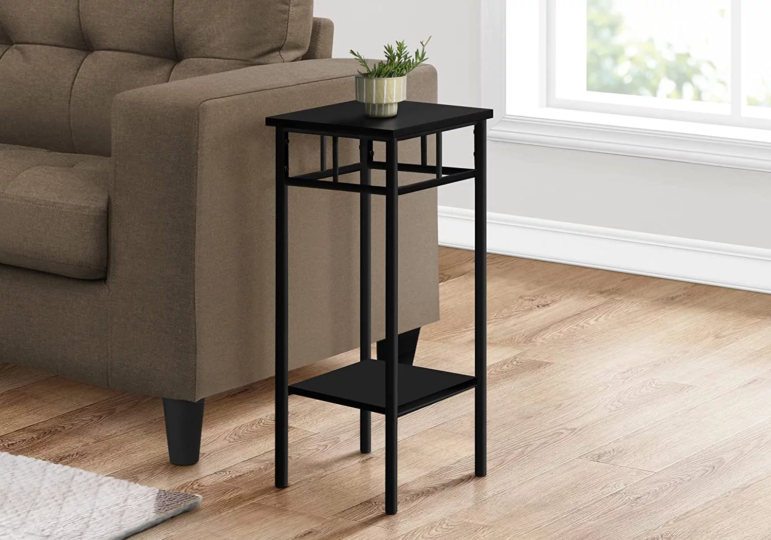 SQWDEC 3278 Accent Table  Side  End  Plant Stand  Square  Living Room  Bedroom  Metal  Laminate  Black  Contemporary  Modern Table-28  12" L x 12" W x 28" H