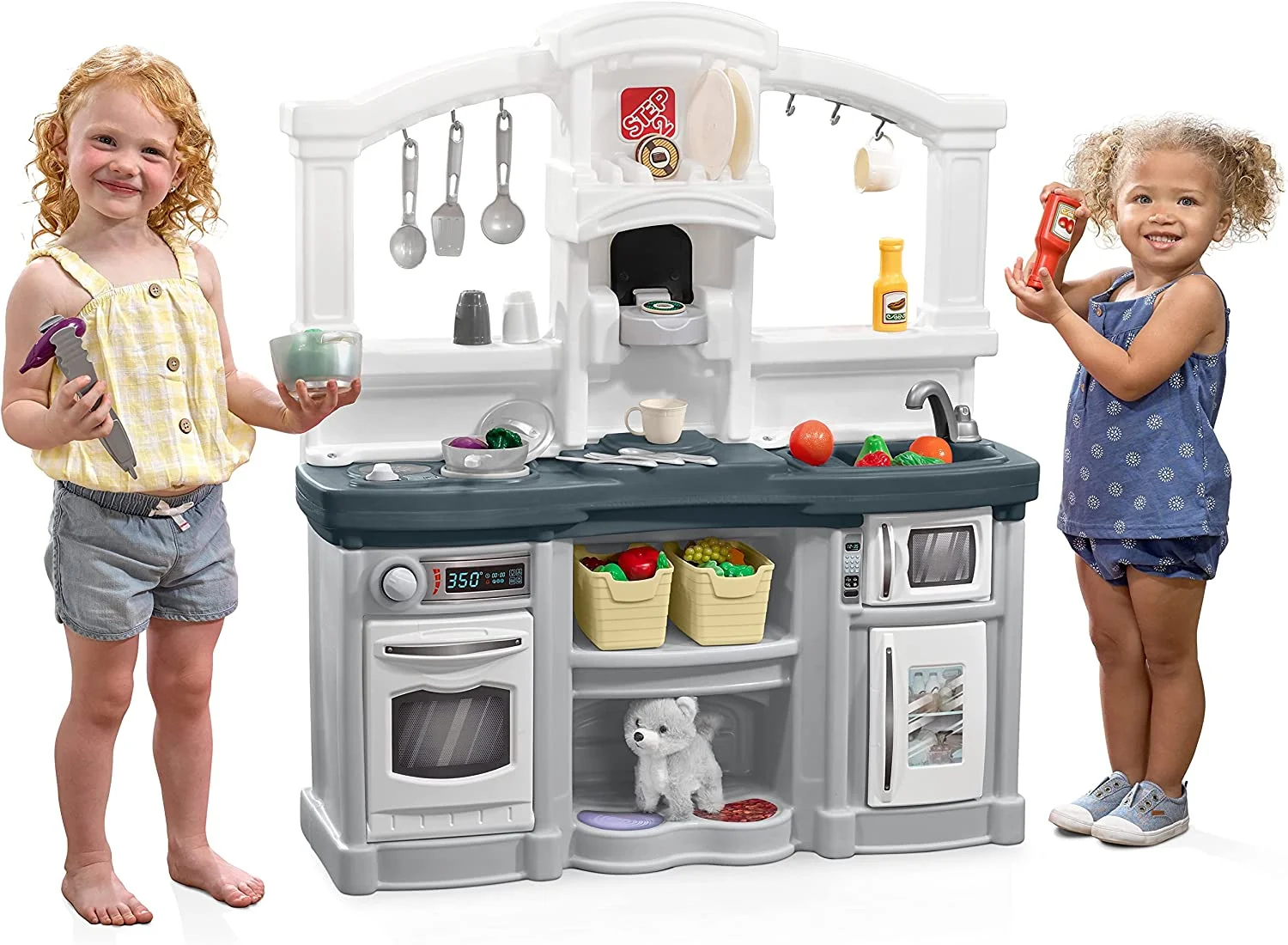 YOUB Fun with Friends Kids Kitchen Playset, Indoor/Outdoor Kitchenette, Toddlers 2+ Years Old, 25 Piece Toy Set, Easy to Assemble, Gray