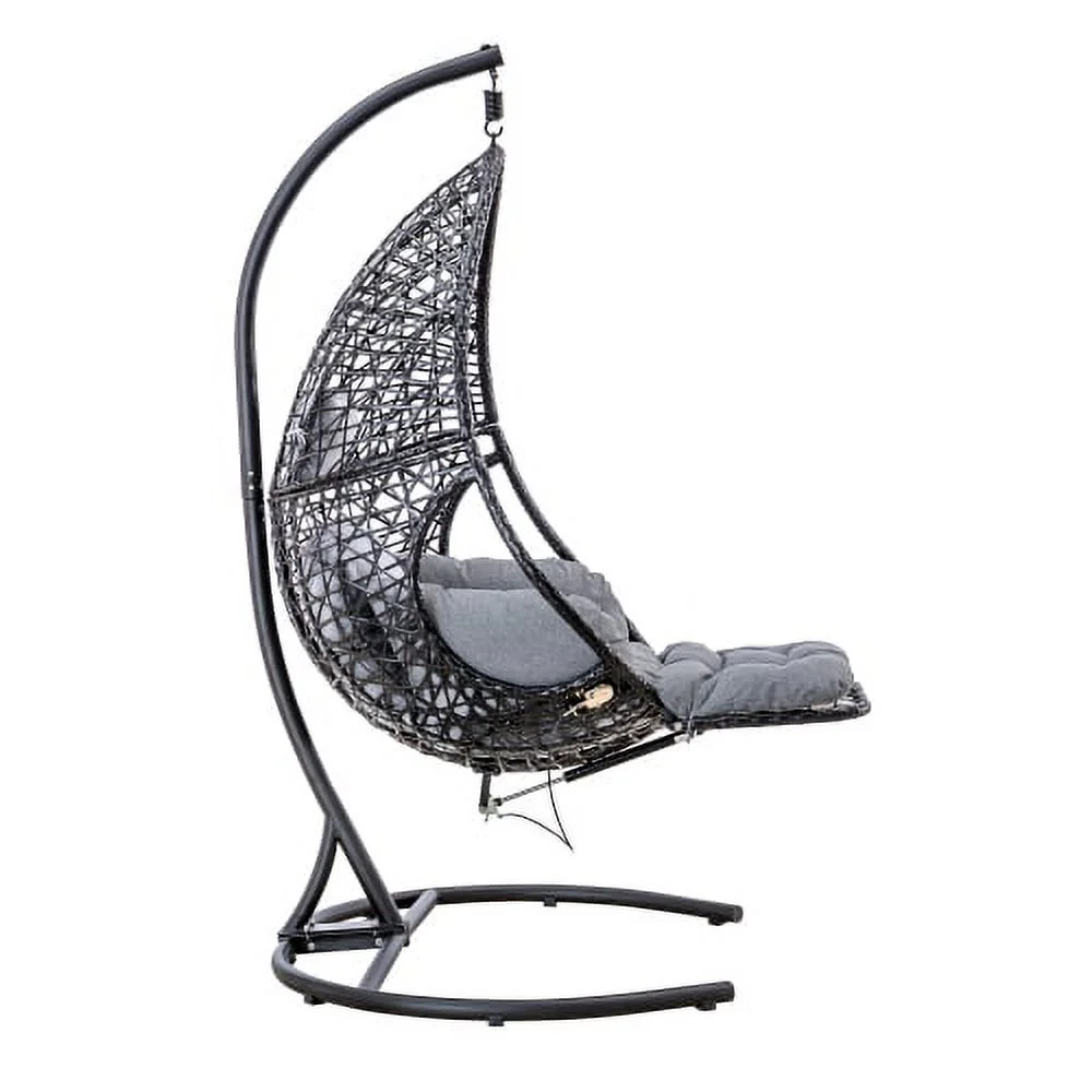 Buumin Patio PE Rattan Swing Chair With Stand and Leg Rest for Balcony, Courtyard