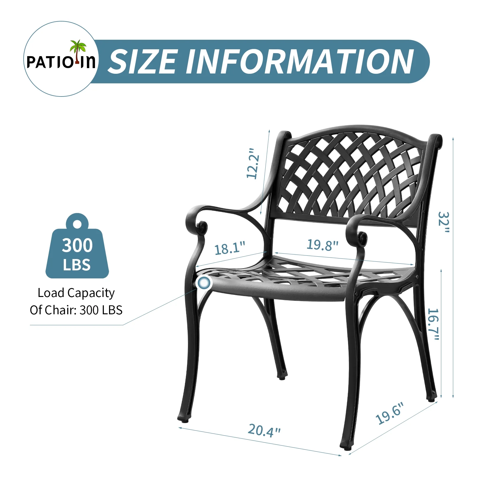 PATIO-IN Outdoor Bistro Dining Chairs Set 4 Cast Iron Patio Bistro Chair with Armrest for Patio Furniture Set,Black