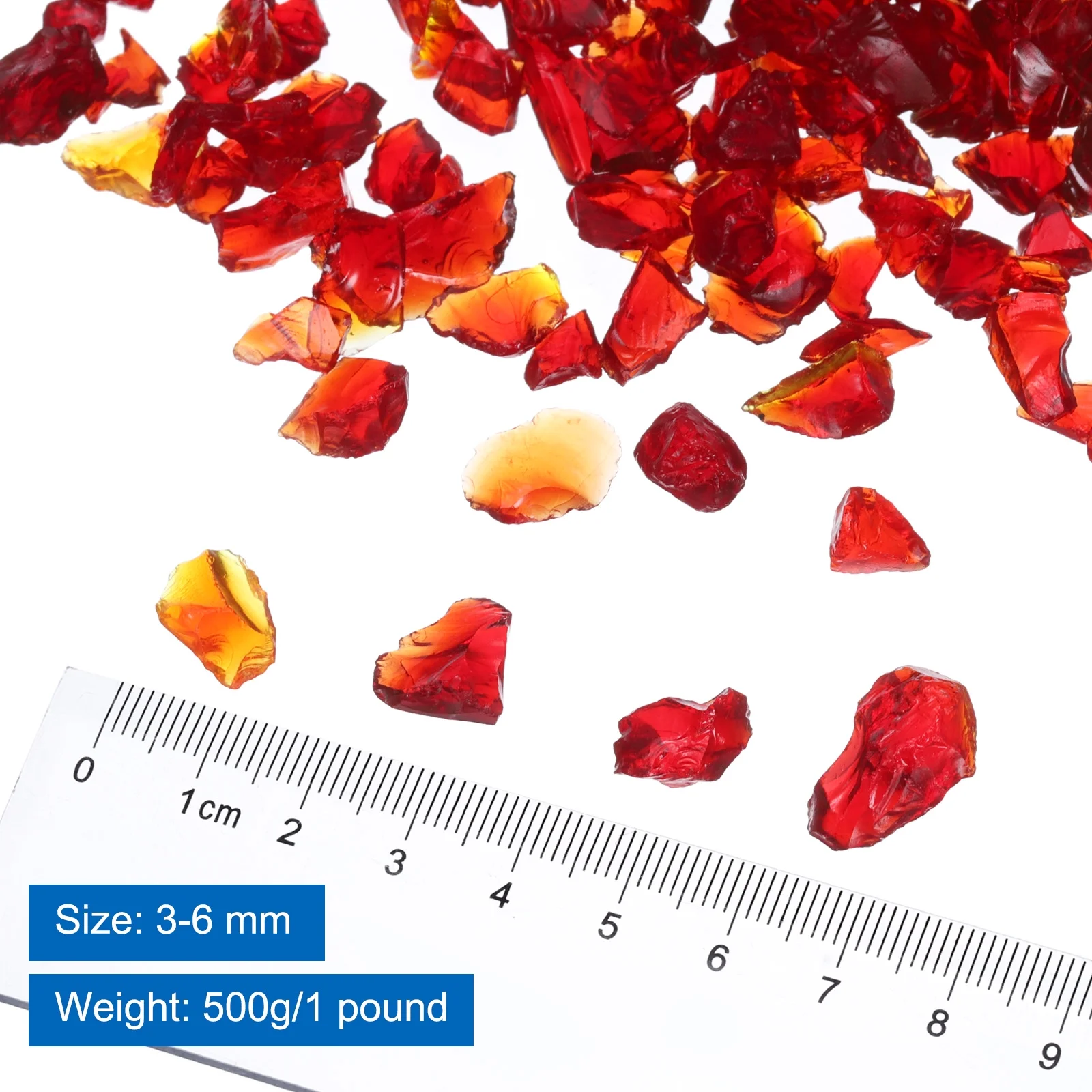 1 Pound Fire Glass Stone, 3-6mm Reflective Fire Pit Glass Rock for Fireplace, Red