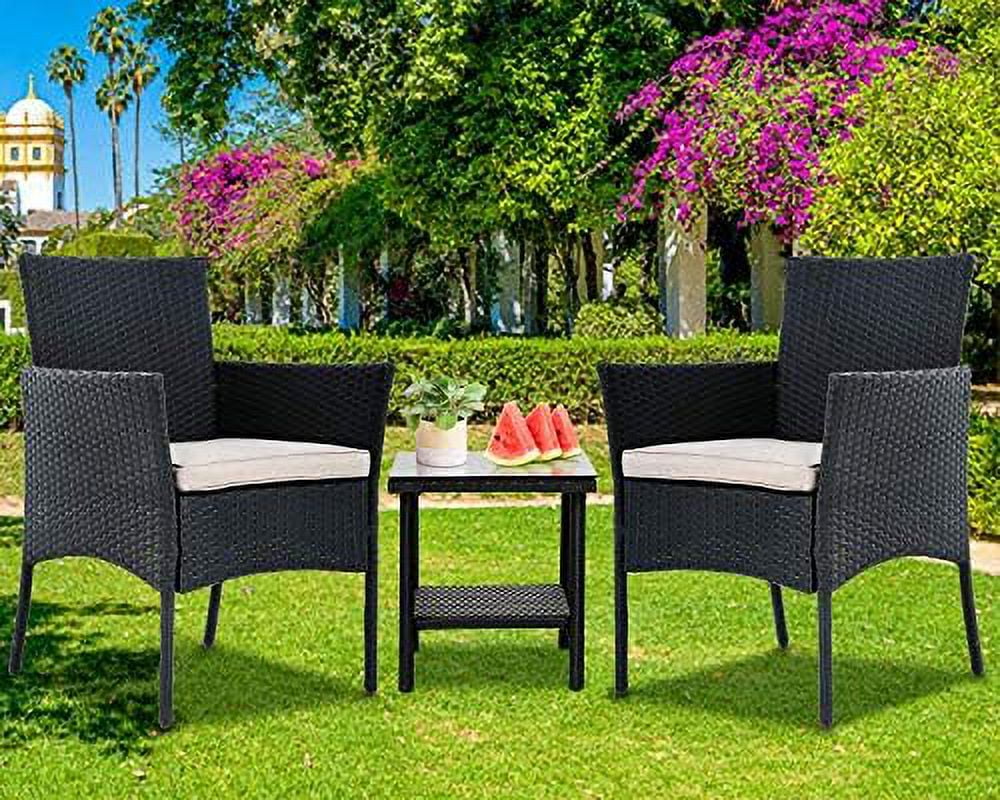 CGFHYP 3 Pieces Patio  Sets Outdoor Wicker  Clearance Rattan Chairs Patio Set Conversation Sets with Coffee Table for Porch Poolside Balcony Garden Lawn  Black