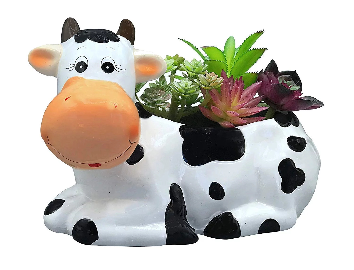 Sixdrop 9-Inch Cow Planter Pot Holder for Small & Medium Size Plants, Decorative Indoor & Outdoor Garden Backyard Flower Ceramic Succulent Pot Planter