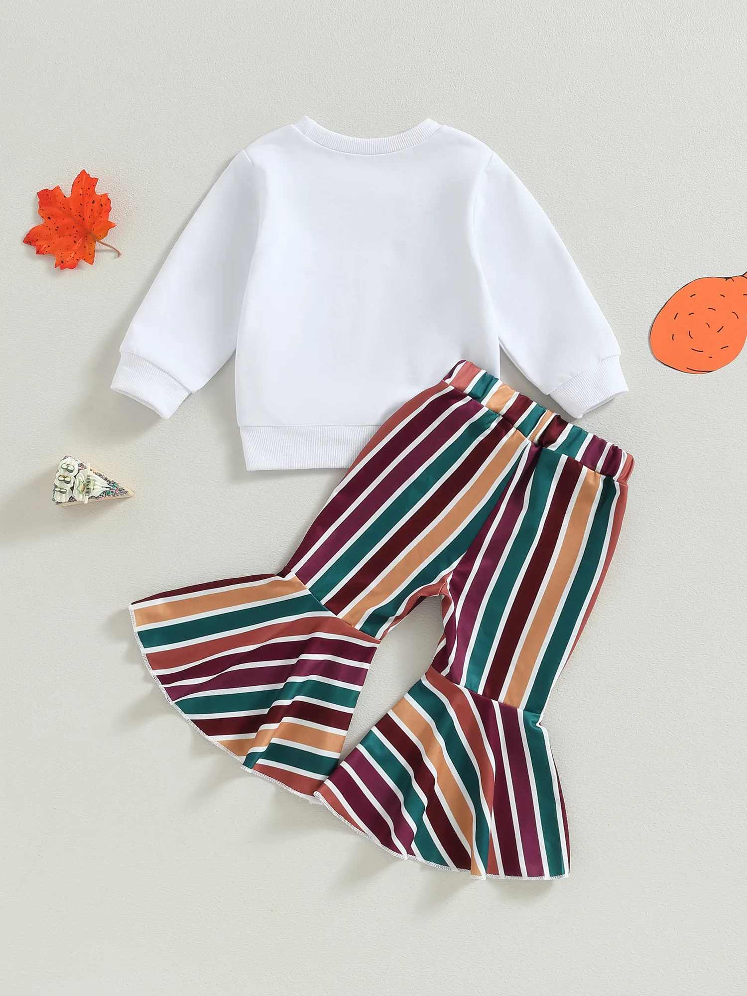 Toddler Baby Girl 2Pcs Thanksgiving Outfits Long Sleeve Rainbow Sweatshirt Pullover Flare Pants Set