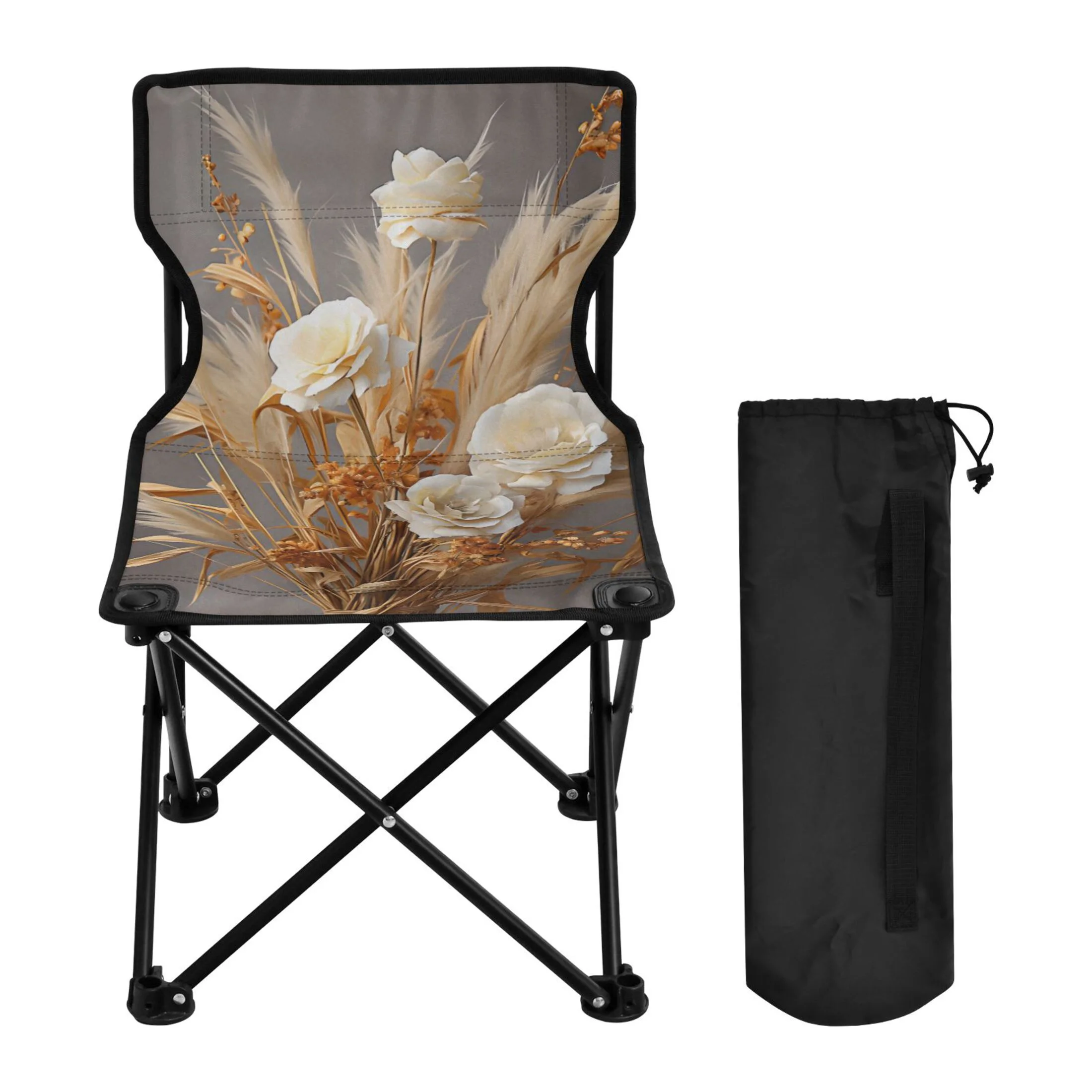 Peony Flowers Portable Camping Chair Outdoor Folding Beach Chair Fishing Chair Lawn Chair with Carry Bag Support to 220LBS