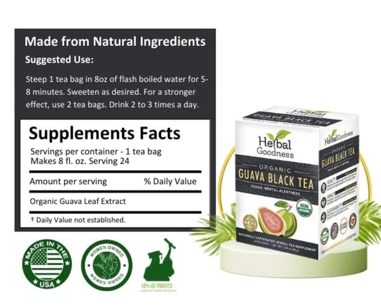 Guava Tea - Guava Juice, Caffeine-Free Black Herbal Tea | Hojas De Guayaba | 24ct - Herbal Goodness