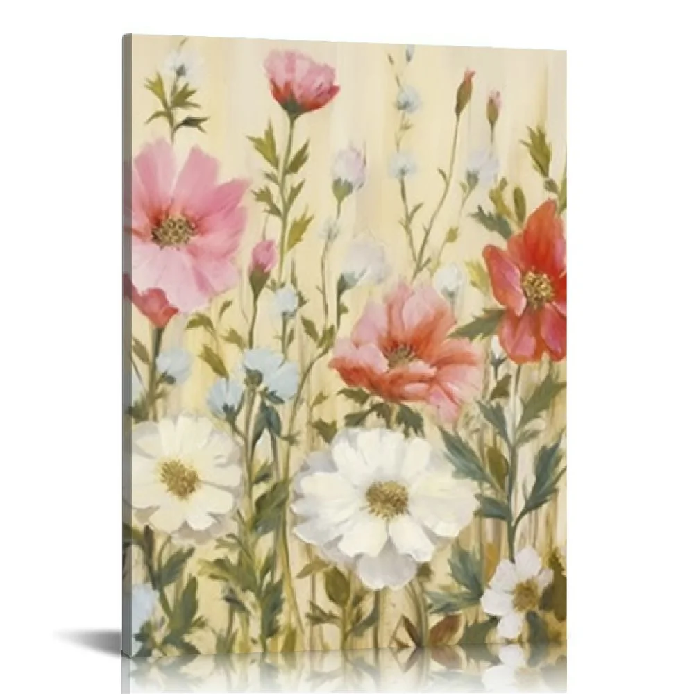 Nawypu Flowers Wall Art Pink White Floral Canvas Pictures Elegant Blossom Wall Decor Modern Flower Bedroom Living Room Wall Decoration Vintage Canvas Prints Flower Canvas Wall Hangings