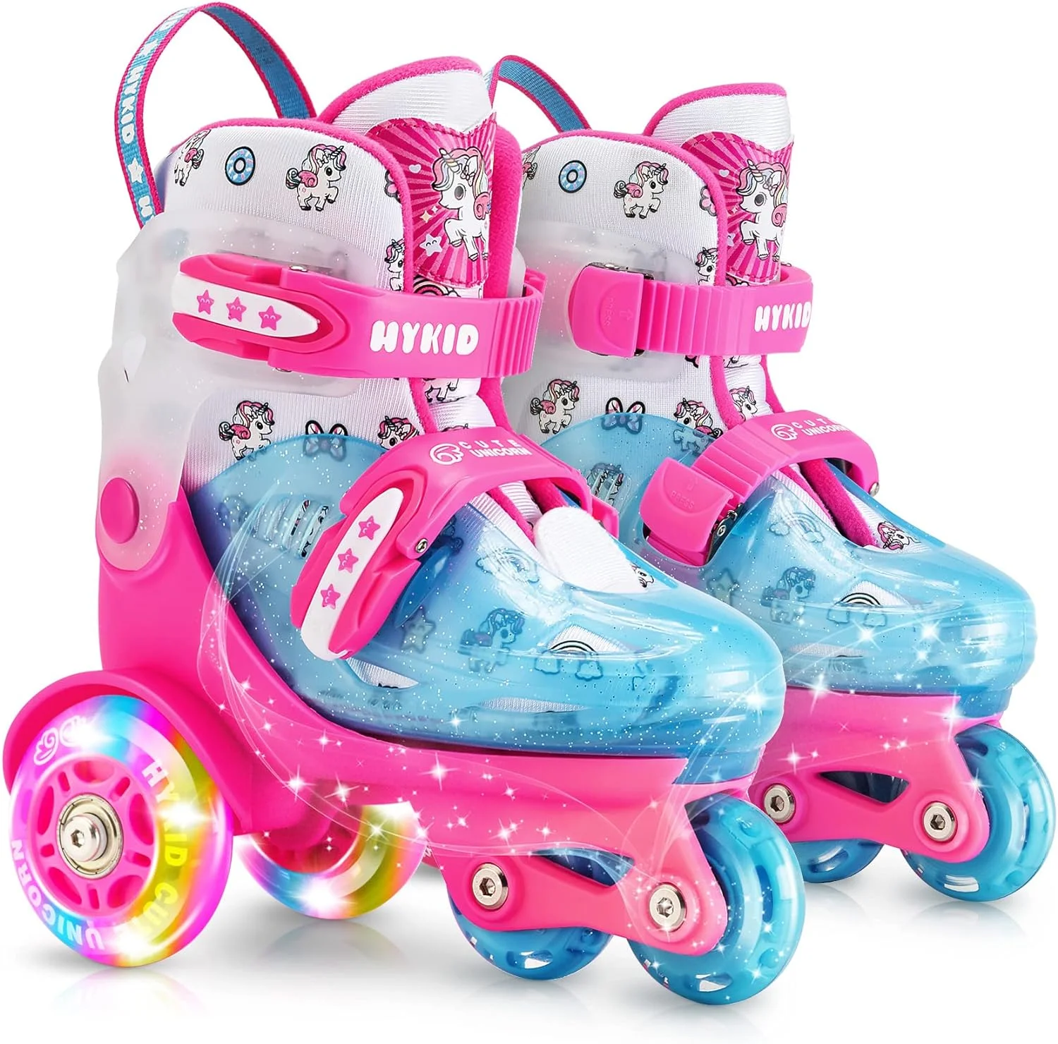 Toddler Roller Skates, 4 Adjustable Sizes, Fun Illuminating, Safety Three-Point Type, Breathable Upper, Beginners' Roller Skates for Girls Boys Kids