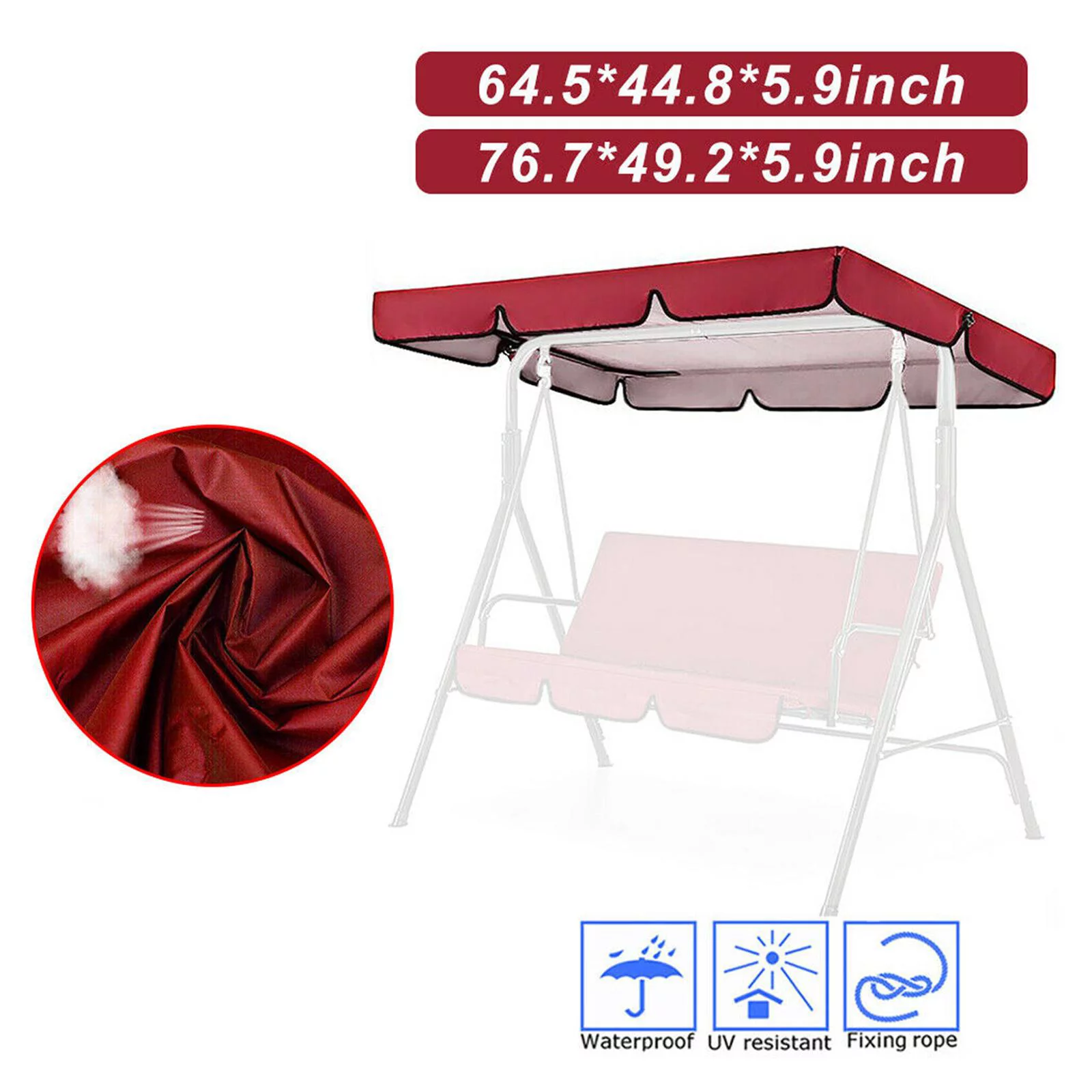 Patio Swing Chair Top , Durable Lightweight Waterproof Garden 3 Seat Red 195x125x15cm