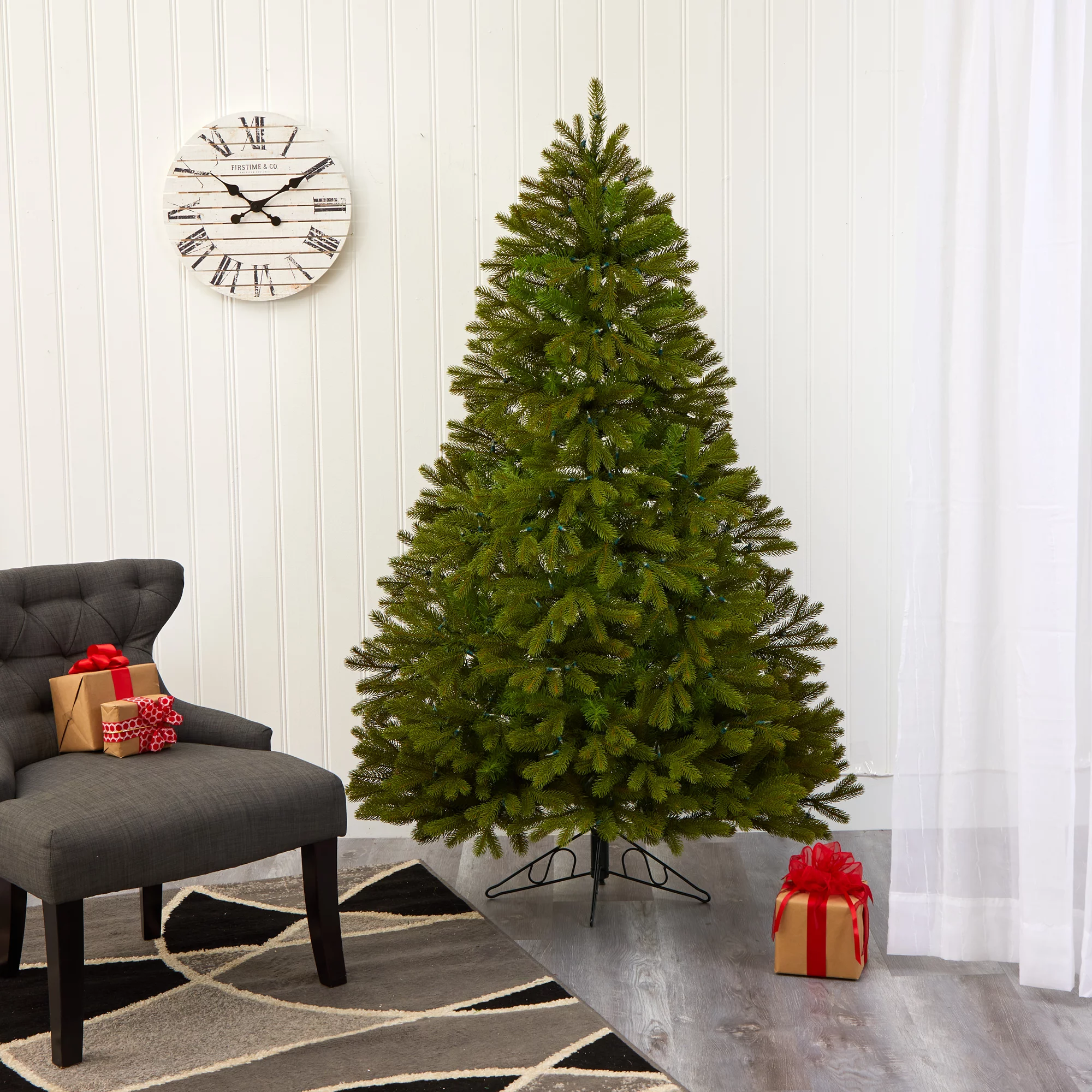 Nearly Natural Clear Prelit LED Green Holiday Spruce Christmas Tree, 6'