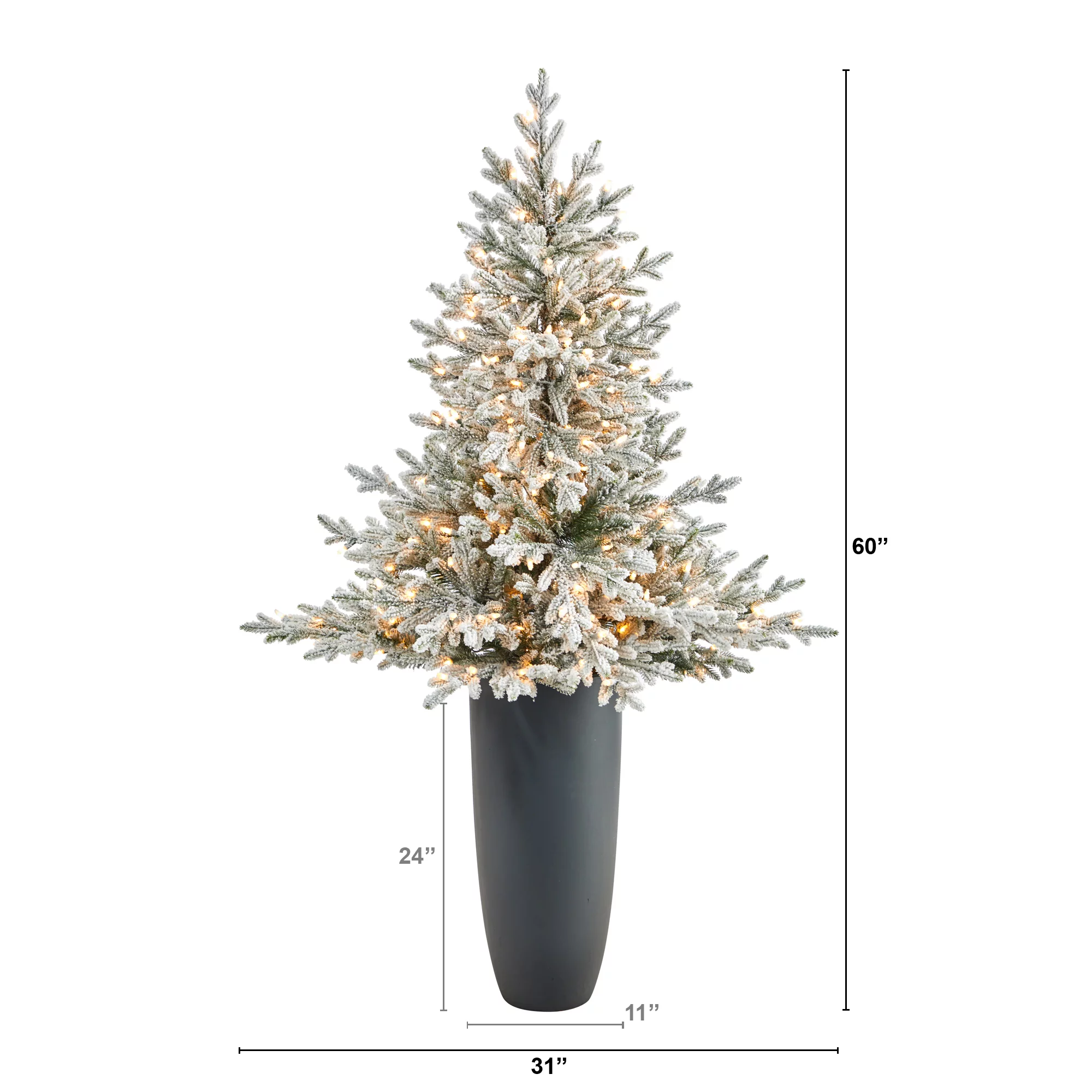 Nearly Natural 5' Flocked Fraser Fir Artificial Christmas Tree, Prelit with 300 Warm White Lights