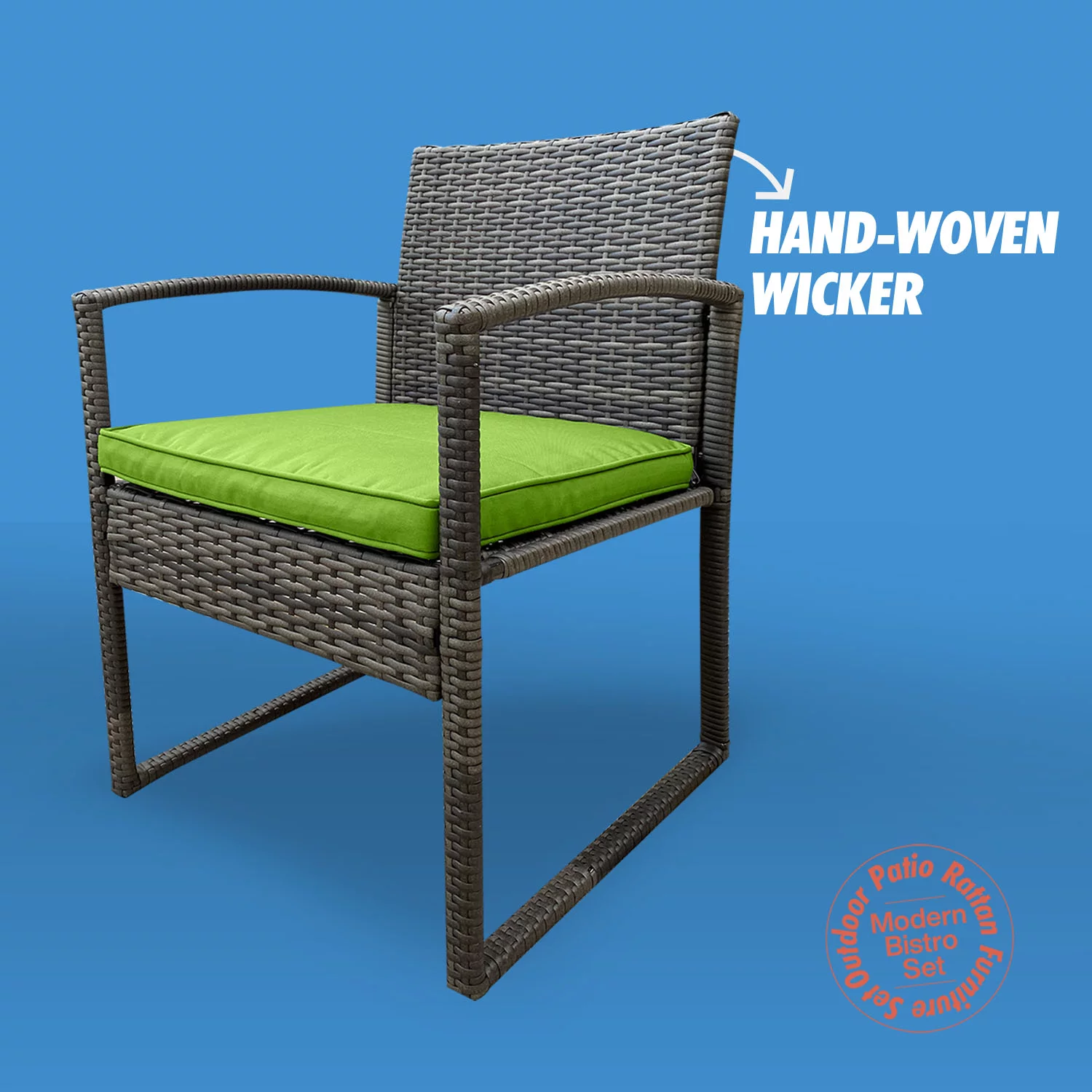 Brier 3-Piece Rattan Unwinding Furniture Set -Two Soft Cushion Sitting Chairs with a Glass Coffee Table - Green