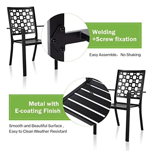 MEOOEM Patio Dining Chairs 2PCS Outdoor Metal Stackable Arm Chairs, Backyard Garden Chair, Black
