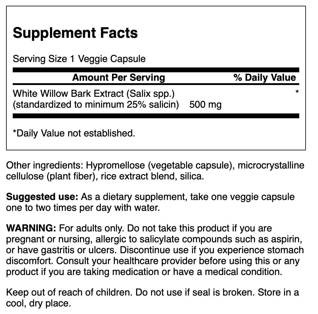 Swanson White Willow Bark Extract 25% Salicin - Standardized  4 Pack