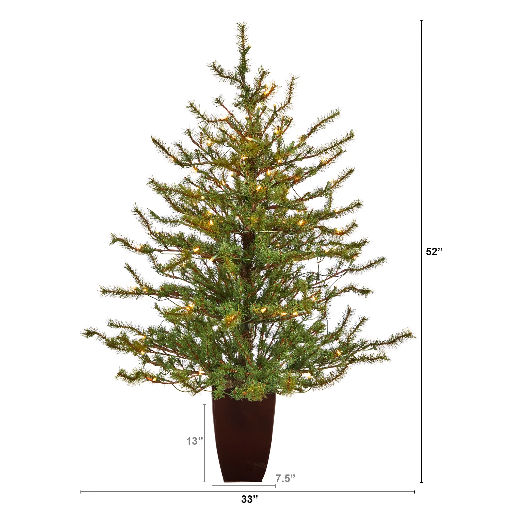 52in. Vancouver Mountain Pine Artificial Christmas Tree with 100 Clear Lights and 374 Bendable Branches in Bronze Metal Planter