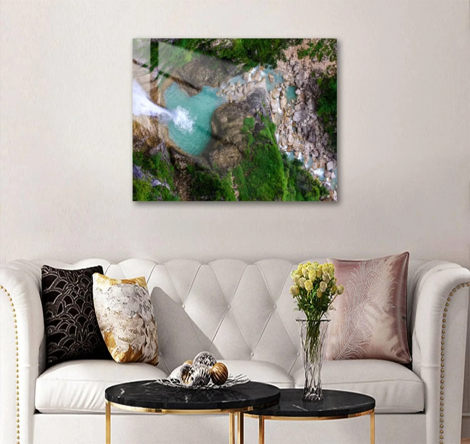 HelloGlass Tempered Glass Wall Art Prints Magical Waterfall Modern Wall Painting Artwork Free Floating Glass Home Decor for Living Room Bedroom Office 12x8inch