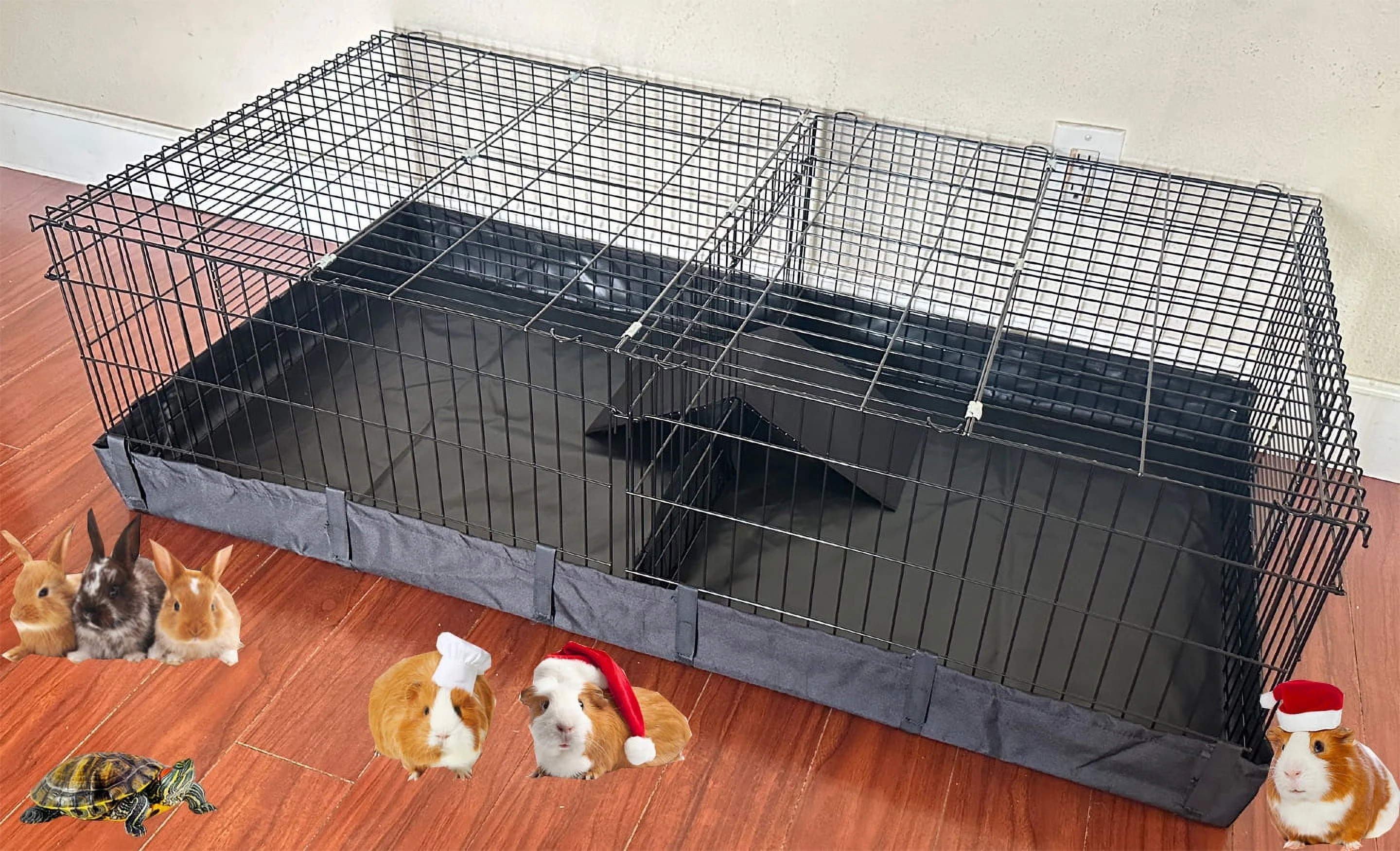 X-LARGE Guinea Pig Habitat Hamster Critters Rabbit Playpen With TOP COVER, Canvas Bottom, Center Divider Access Door Ramp Mouse Mice Gerbil Hedgehog Bunny Enclosure