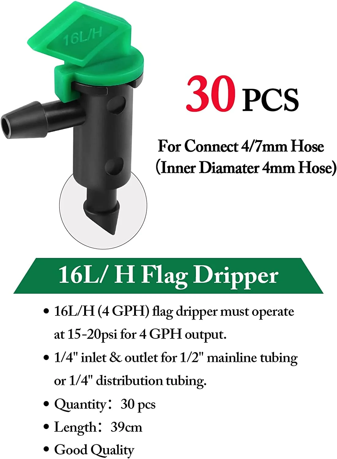 90 Pieces Drip Emitter, 3 Colors Garden Flag Irrigation Drippers in 3 Sizes, 1 GPH, 2 GPH, 4 GPH Per Hour for Trees and Shrubs Watering
