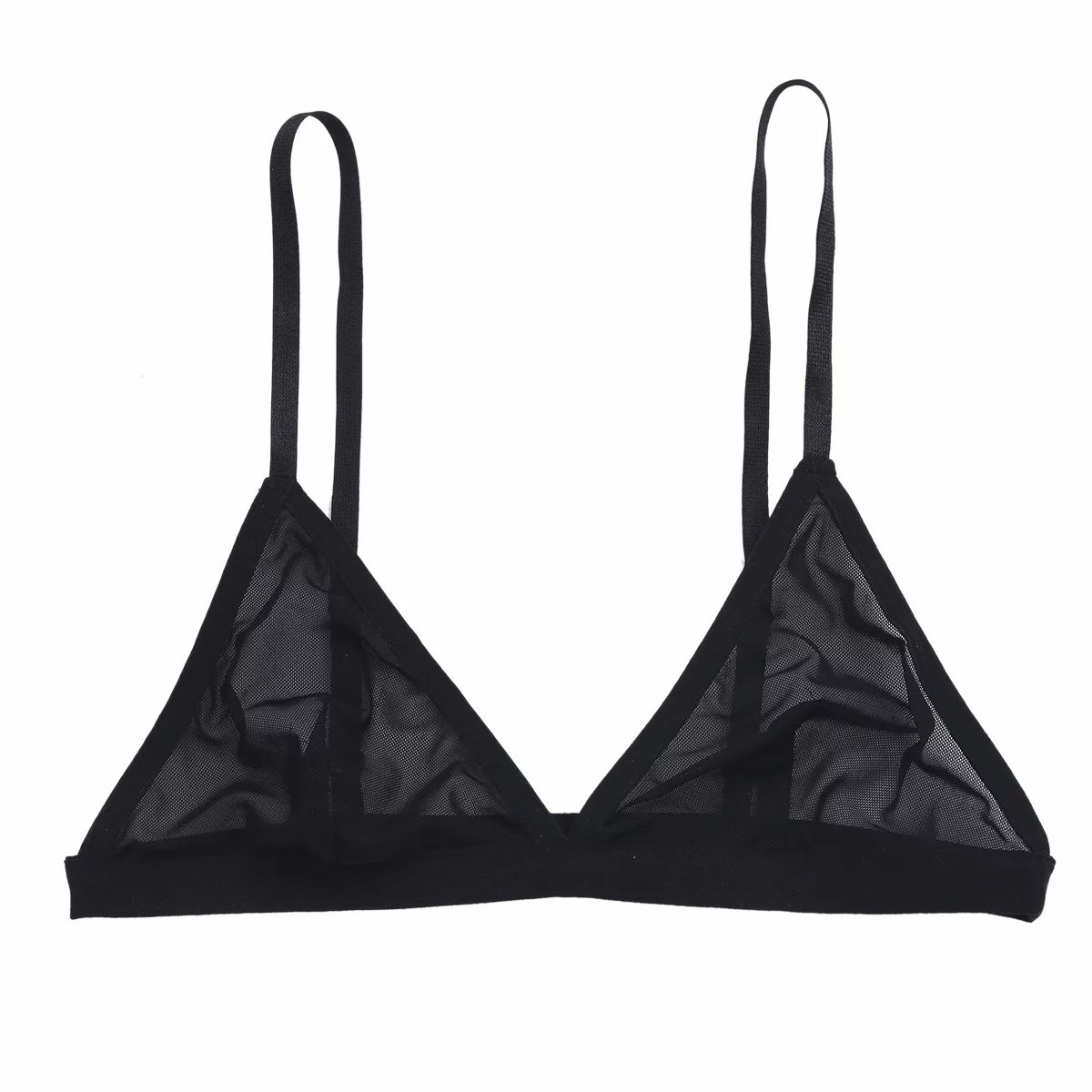 YONGHS Women See Through Bra Mesh Underwear Wire Free Sheer Bralette Soft Transparent Bra Black S
