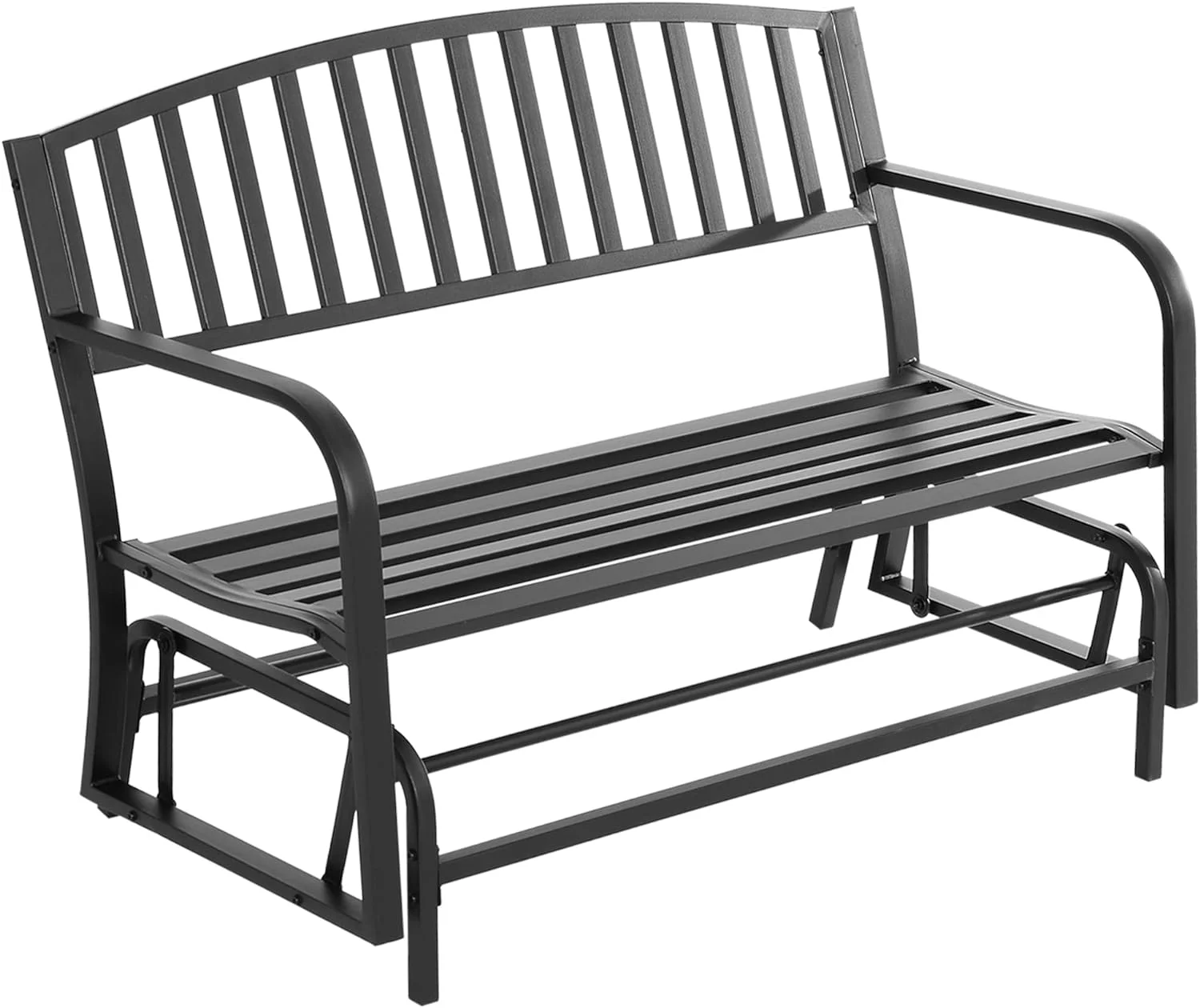 Outdoor Glider Bench, Glider Bench for Outside Patio with Armrests, Slatted Seat & Backrest, Loveseat with Power Coated Steel Frame, Black