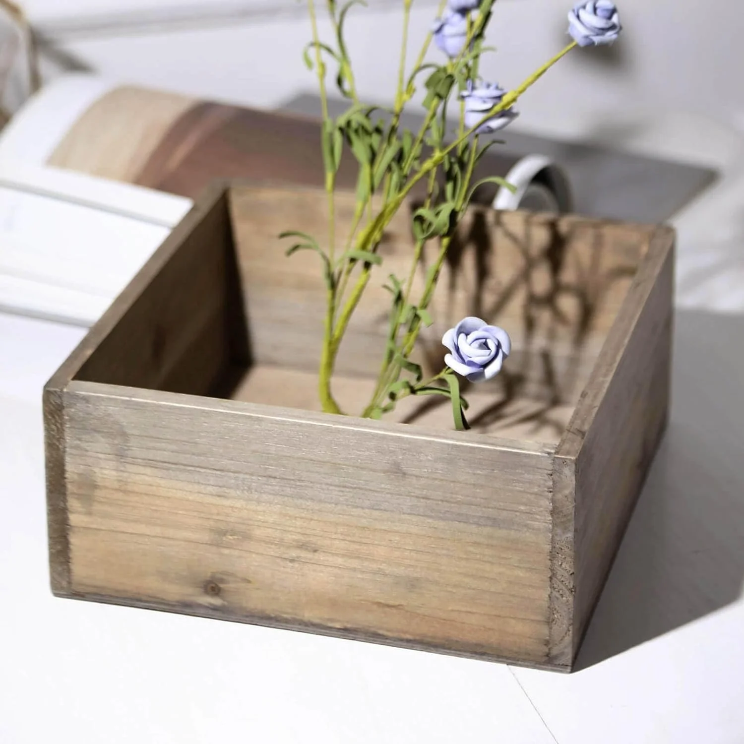 9'' Natural Square Wooden Planters with Removable Plastic Liners - Durable & Versatile for Outdoor and Indoor Use