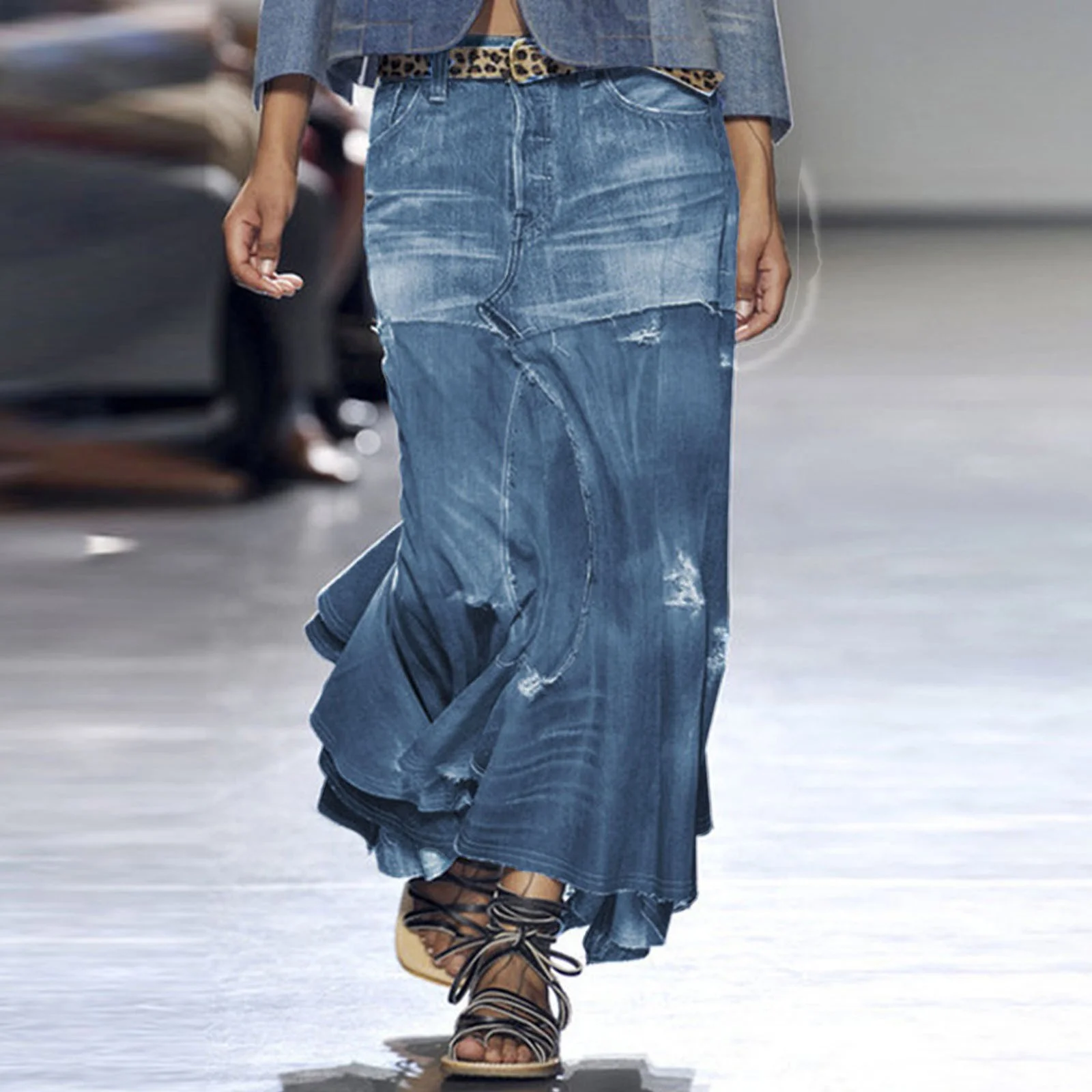 Spring Maxi Skirt Women'S Casual High Waist Denim Skirt Slim Fit A Line Jean Maxi Skirt Skirt Sets For Women