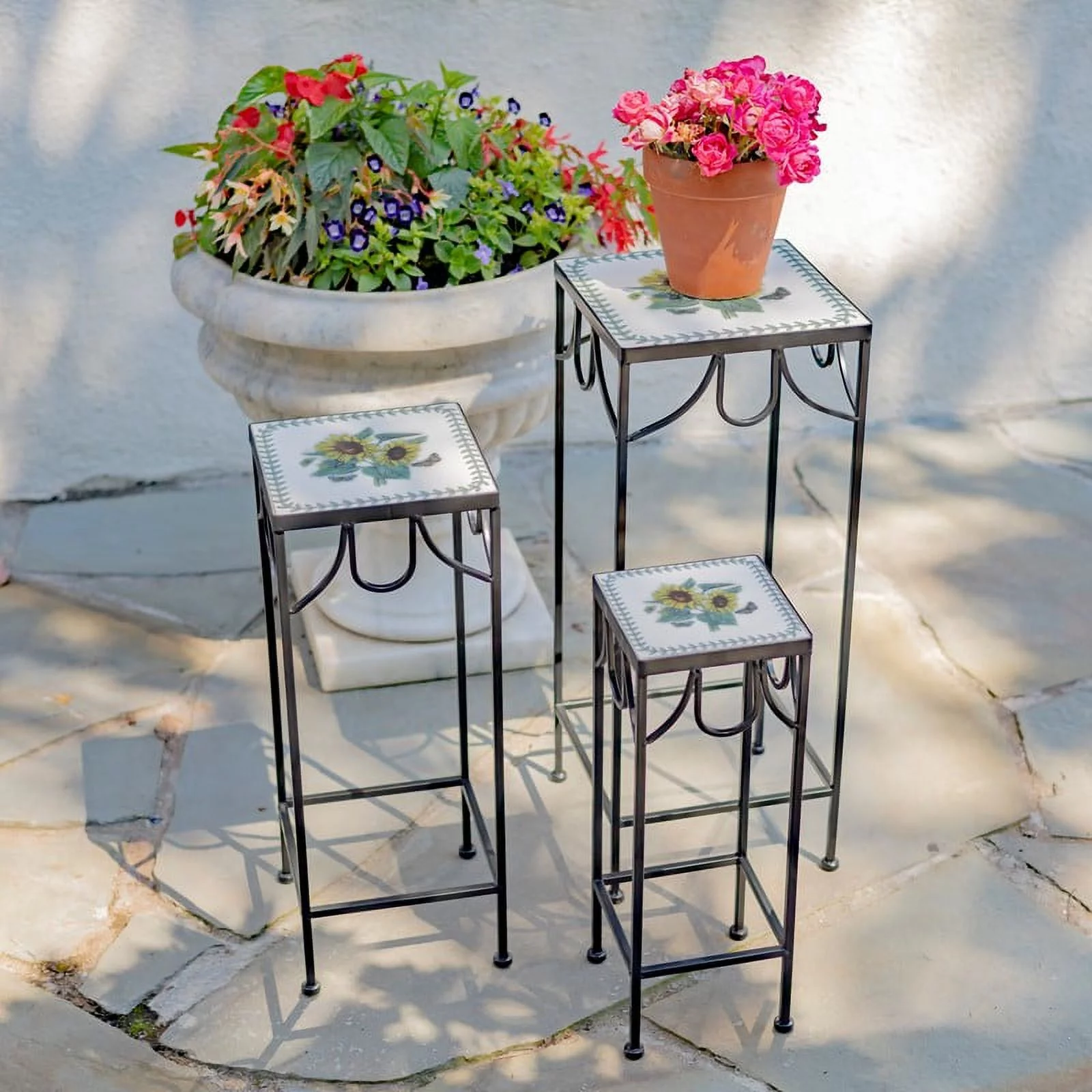 Zaer Ltd.  Marisol Square Nesting Iron Mosaic Plant Stands - Set of 3