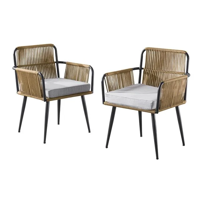 32 in. Alburgh All-Weather Outdoor Rope Chairs with Light Gray Cushion - Set of 2