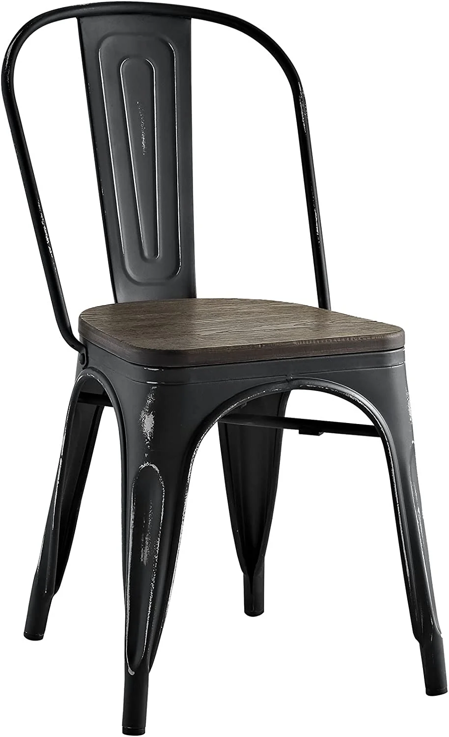 SJUIOK Promenade Industrial Modern Steel Side  Seat in Black  One Dining Chair