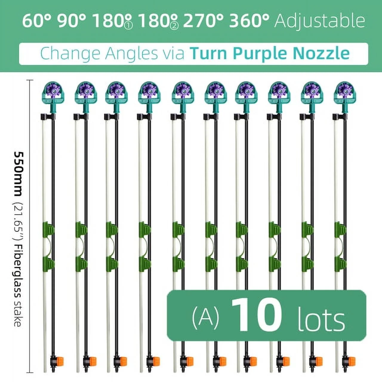 MUCIAKIE Adjustable Angle 60/90/180/270/ Degrees Sprinklers on 50CM Filberglass Stake Garden Irrigation Watering Nozzles