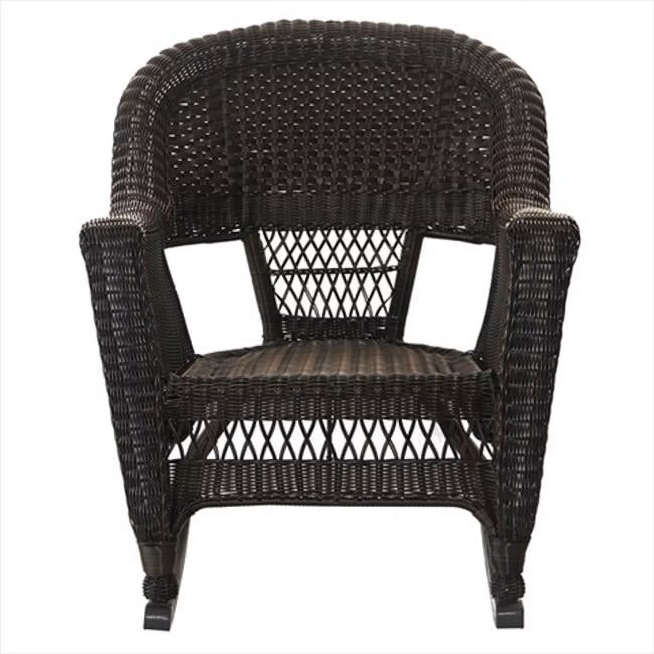 W00201R-A-2-RCES029 3 Piece Espresso Rocker Wicker Chair Set With Green Cushion