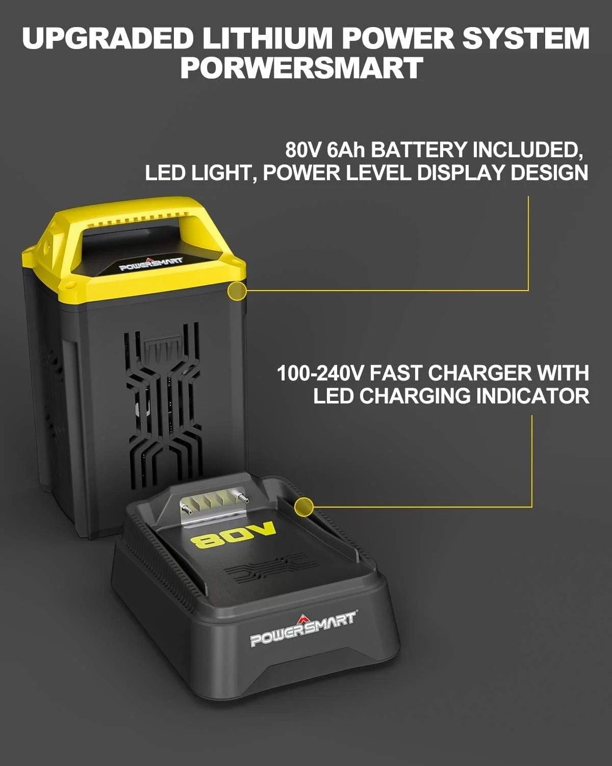 PowerSmart 80V Replacement Battery, 80V 6Ah Lithium-Ion Battery, DB2108