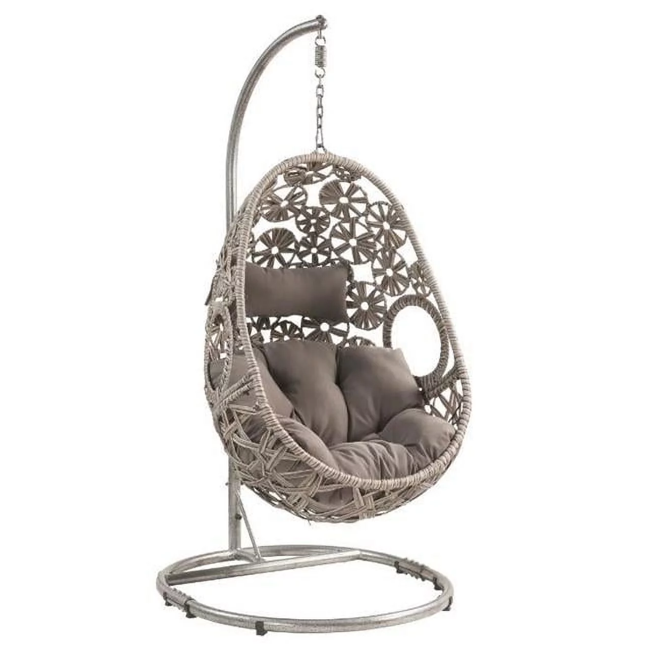 42 x 37 x 77 in. Sigar Patio Hanging Chair with Stand, Light Gray Fabric & Wicker
