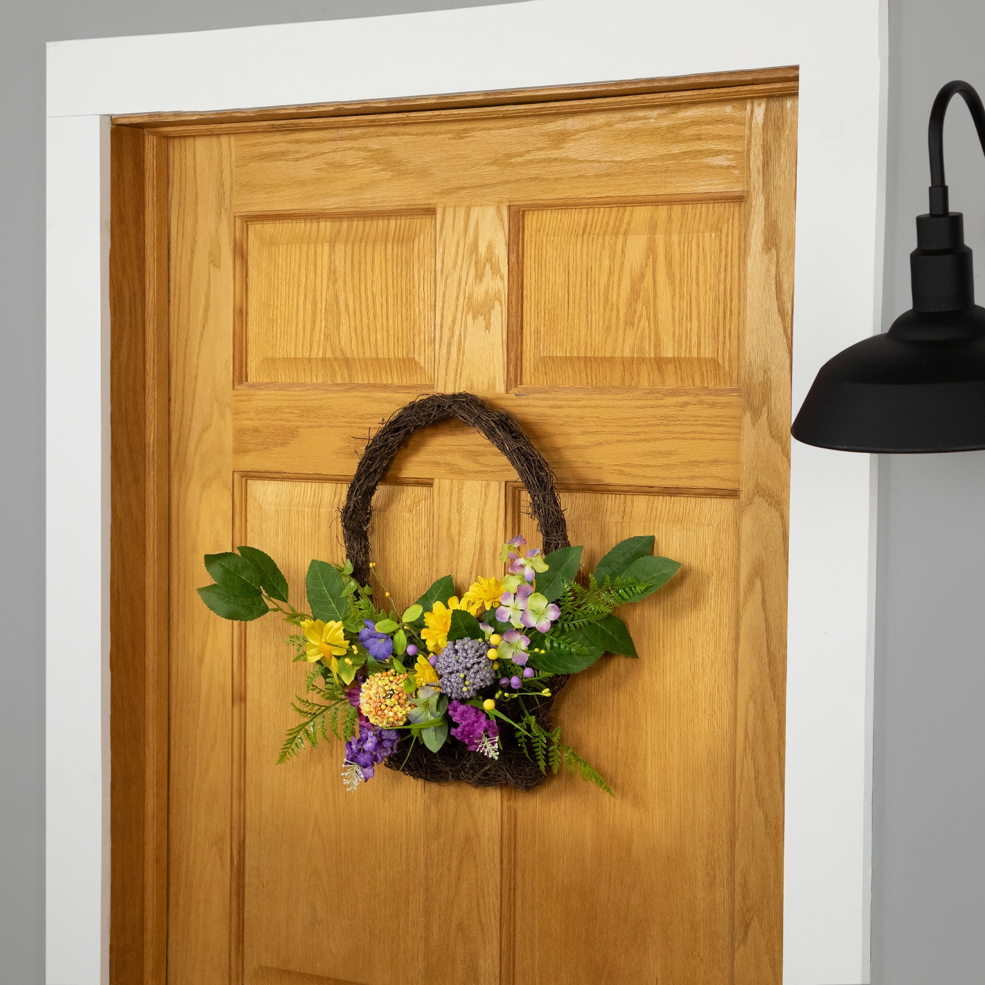 Mixed Wild Flower and Foliage Hanging Spring Wall Basket - 16