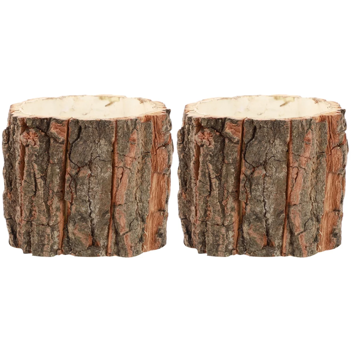 NICEXMAS 2pcs Natural Wood Flower Container Rustic Bark Design Planter Party Home Decor