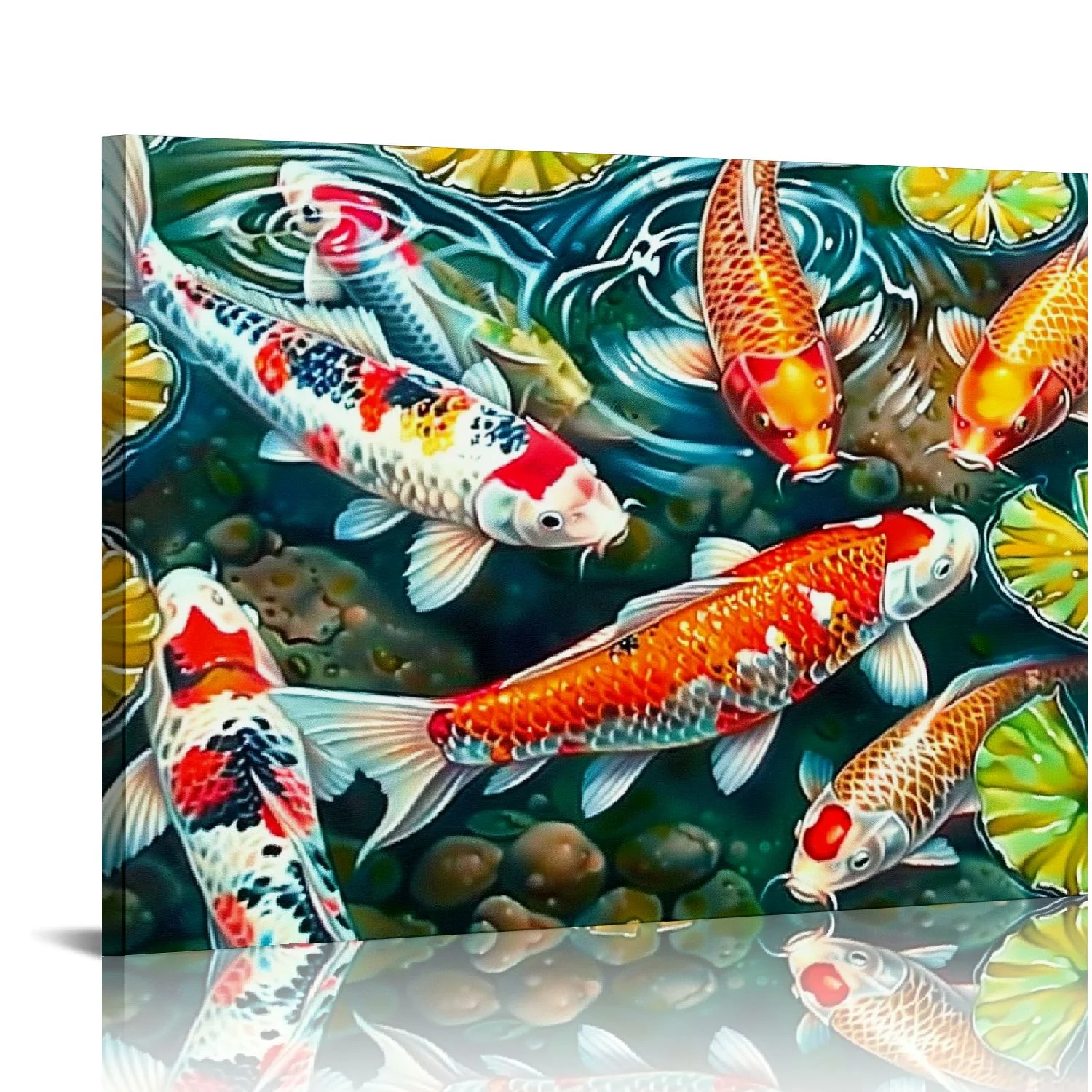 EastSmooth Nine Koi Fish Feng Shui Carp Lotus Pond Pictures Abstract Canvas Wall Art Modern Home Decor Wall Decor