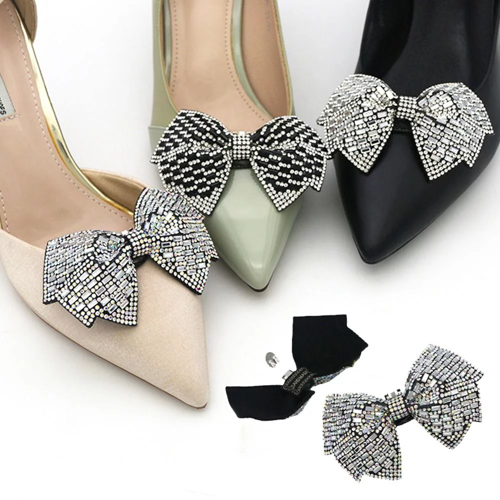 1Pc New Bow Shoe Clips Crystal Rhinestones Shoe Buckles DIY Shoes Accessories Wedding Bridal High Heels Flower Decorations white-1pcs
