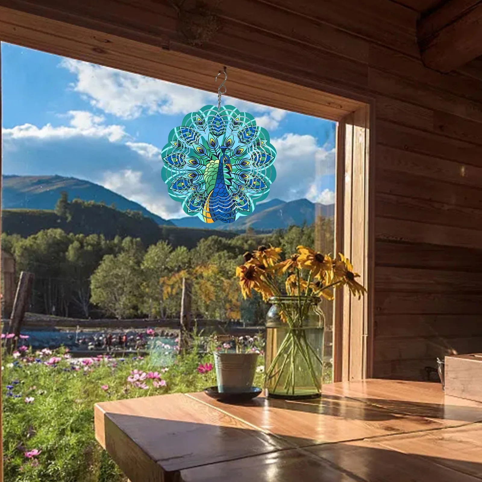 Glass Ornament New Animal Wind Rotating Pendant Outdoor Garden Garden Animal Decoration 3D Rotating Wind Rotating Pendant Ornament Hanging Hooks