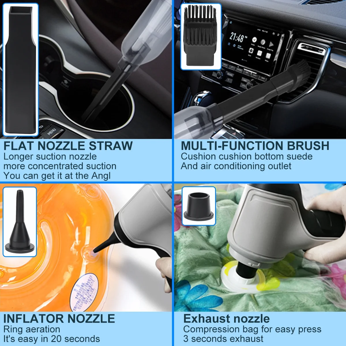 AIRKOUL 4 in 1 Upgrade Mini Car Vacuum Cleaner Air Blower Wireless Handheld Rechargeable