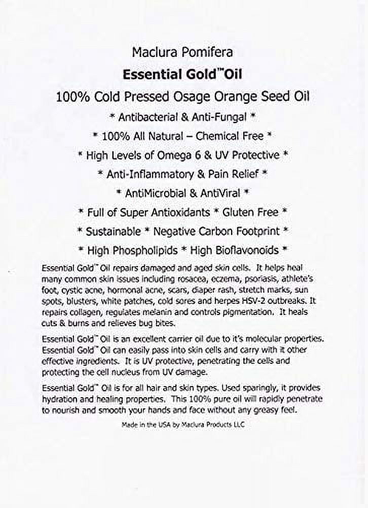 Maclura Pomifera Essential Gold Oil, 100% Pure Cold Pressed Osage Orange Seed Oil, 15 ml