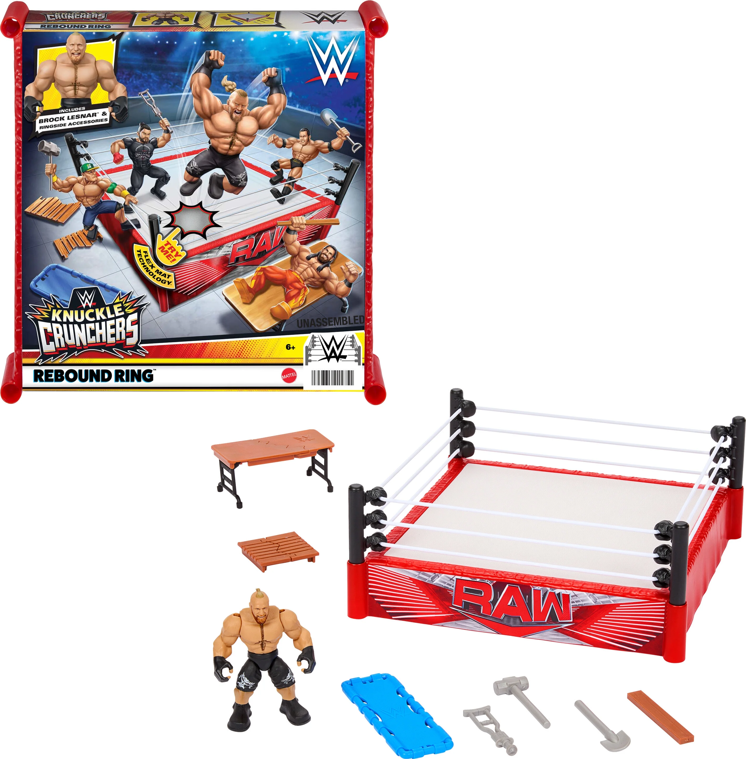 WWE Action Figure Playset Knuckle Crunchers Rebound Ring with Accessories and Flex Mat Technology