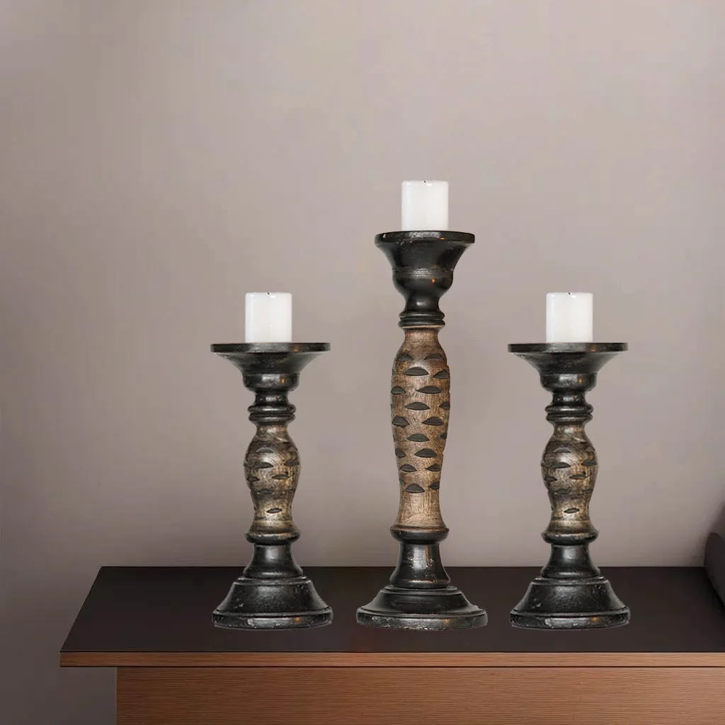 Traditional Dark Polish Eco-friendly Handmade Mango Wood Set Of Three 9