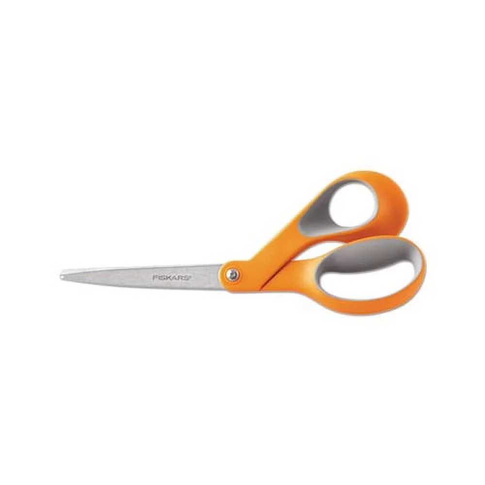 Home and Office Scissors 8" Long, 3.5" Cut Length, Orange/Gray Offset Handle