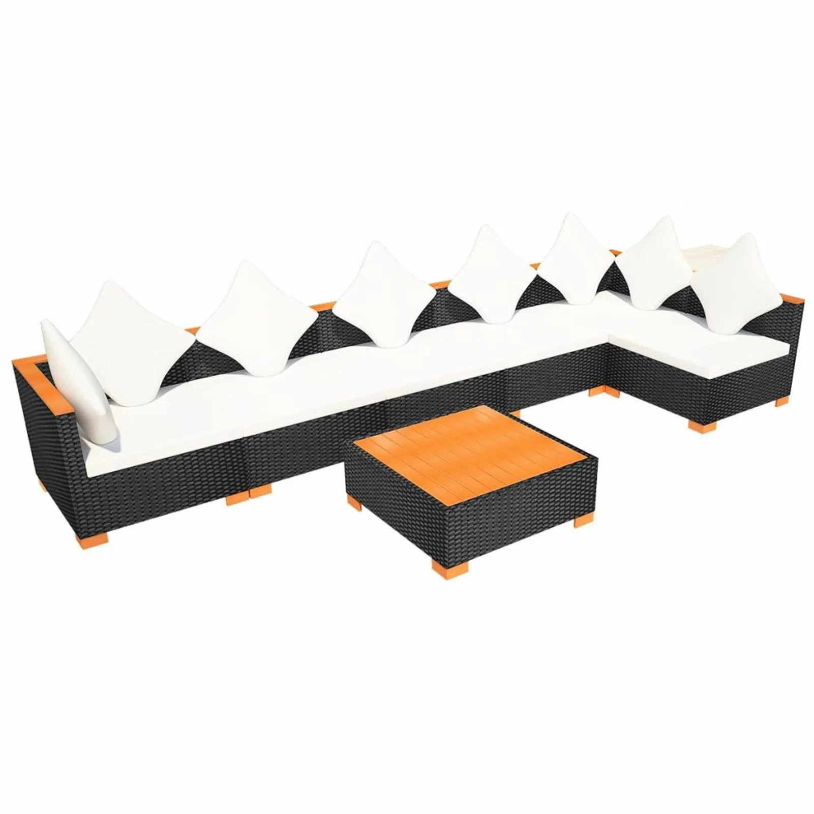 Carevas 7 Piece Patio Set with Cushions Poly Rattan Black