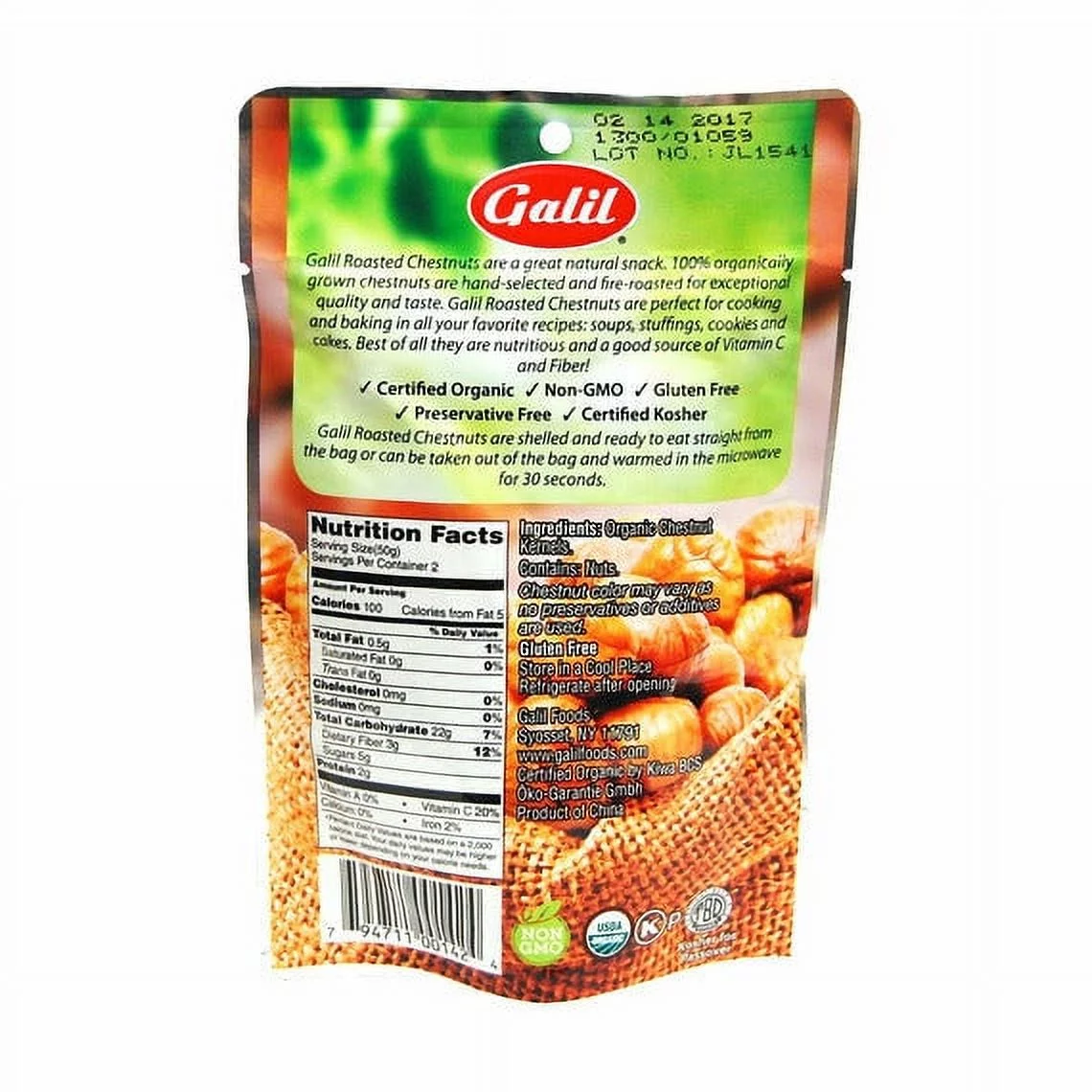 Galil Chestnuts | Organic Roasted | Shelled | 3.5 oz