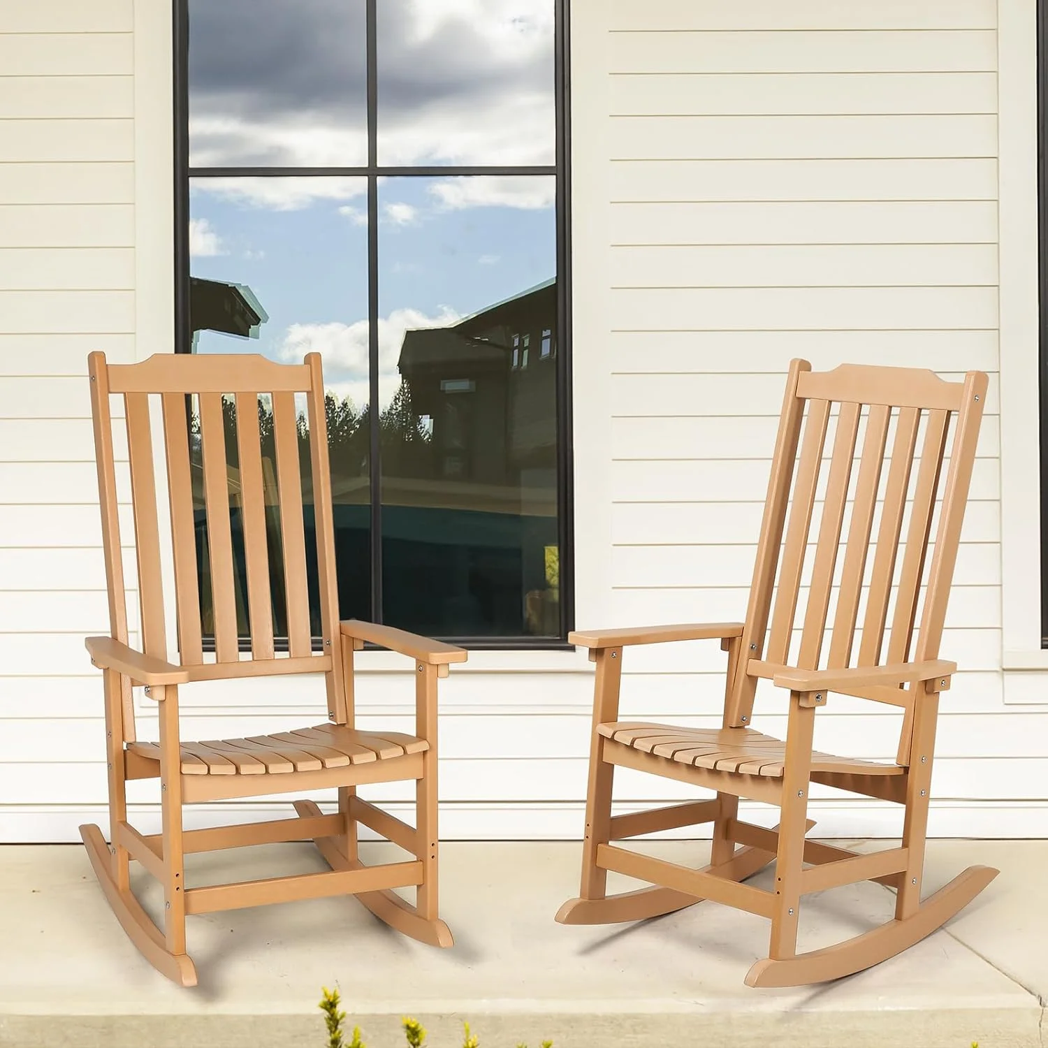 Patio Rocking Chair, Oversized Rocker Chair for Adult, All Weather Rocking Chair Outdoor, High Back Porch Rocker, Rocking Chairs for Garden, Backyard, Poolside, 380lbs