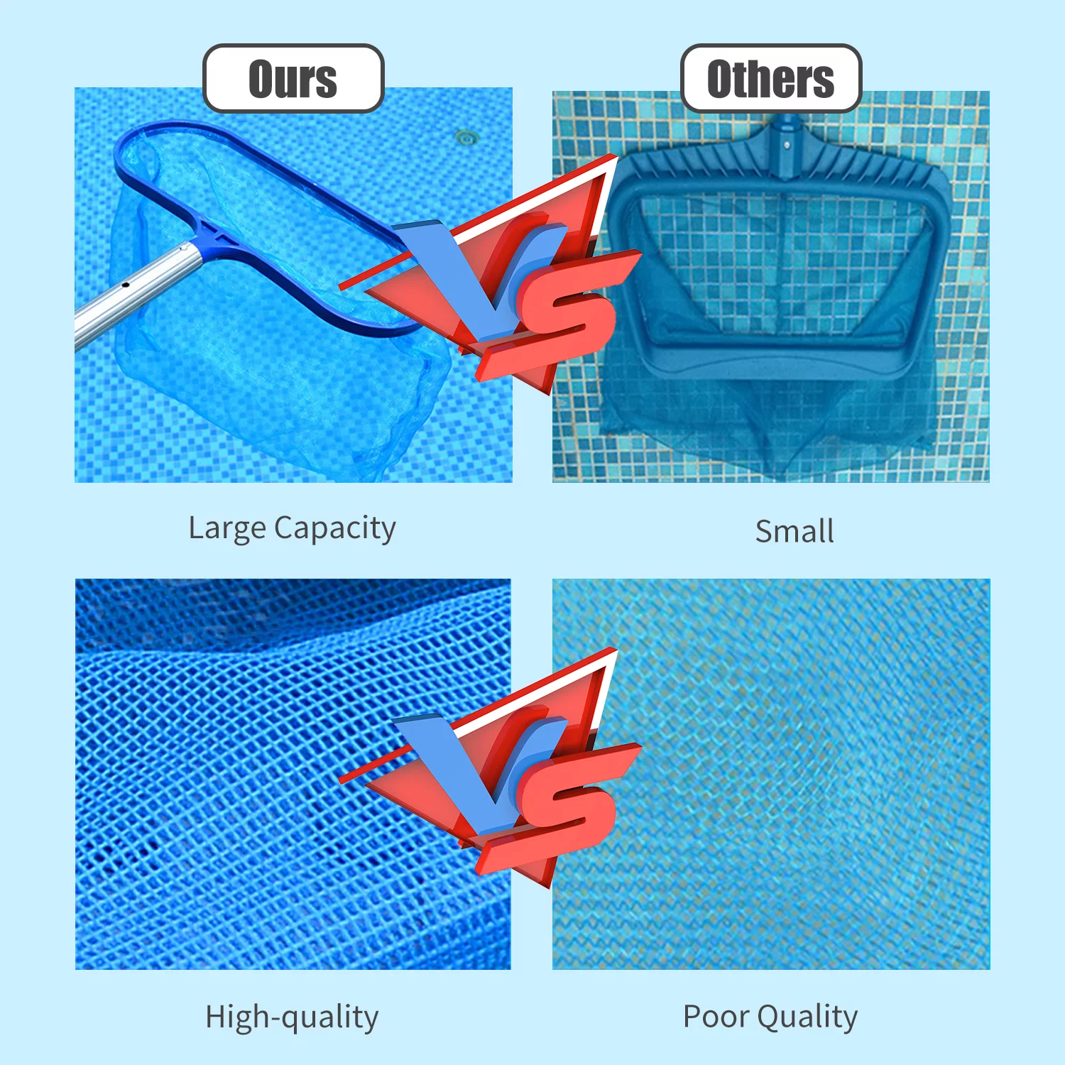 Pool Skimmer Net with Telescopic Pole Removal Rake Swimming Pool Ponds Fast Cleaning Tool with Heavy-Duty Aluminium Frames Deep Mesh Nets